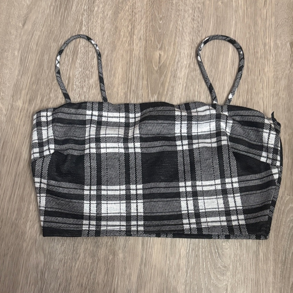 Plaid Black and White Women's Top